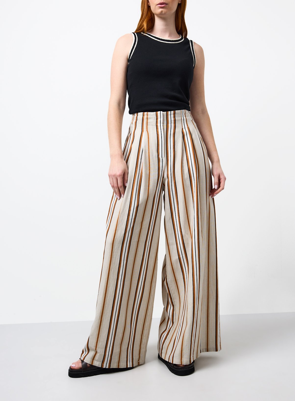 Smart Stripe Linen Blend Co-ord Wide Leg Trousers 12L - Image 1 thumbnail